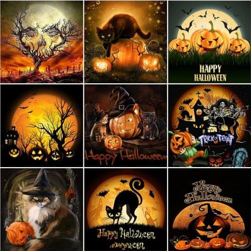 MomoArt Diamond Painting Halloween Cross Stitch Sale Diamond Painting Cat Picture Mosaic Pumpkin Full Square Round Handmade Gift
