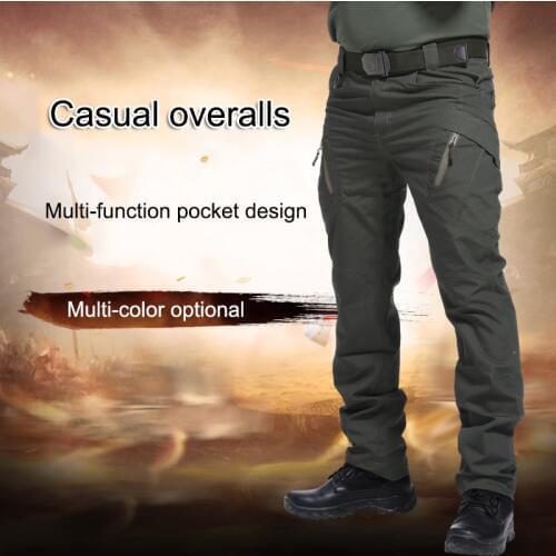 Men Trousers Solid Color Tactical Waterproof Multi-pockets Long Pants 19ing