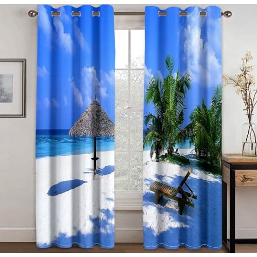 3D Vacation Beach Modern Minimalist Pattern Blackout Curtain Set, Suitable for Home Curtains In The Living Room and Bedroom