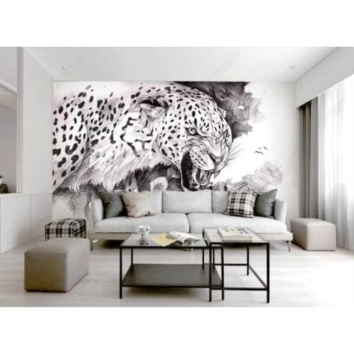 Custom mural 3d photo wallpaper Black and white sketch fashion leopard animal home decor wallpaper for living room modern house