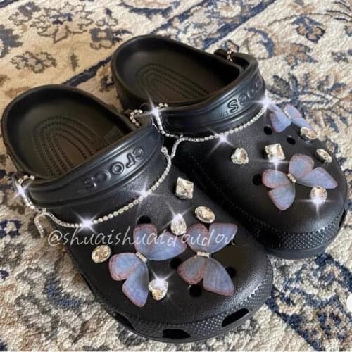 New Vintage Shoes Charms for Croc Fashion Women DIY Clogs Decoration Butterfly Rhinestone Shoe Buckle Temperament Elegant 2021