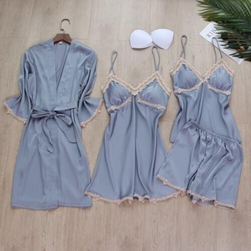 Pajamas Womens Four-piece Suit 2020 Four Seasons Sexy Fashion Nightgown Nightdress Suspender Shorts Suit Casual Home Service