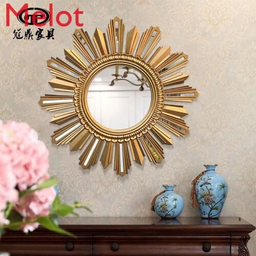 Sunshine Mirror American Living Room Decorative Mirror Creative Sun Shape Mirror Golden Art Hallway Mirror