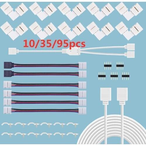 LED Connectors Kit L/T Shape 4 Pins Connector Right Angle Corner Solderless Connector Clip For 5050 SMD RGB LED Strip Lights