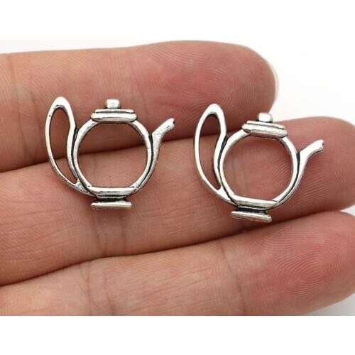 Tibetan Silver Plated Teapot Charms Pendants for Jewelry Making Bracelet Necklace DIY Handmade Craft 20x23mm 10pcs/lot