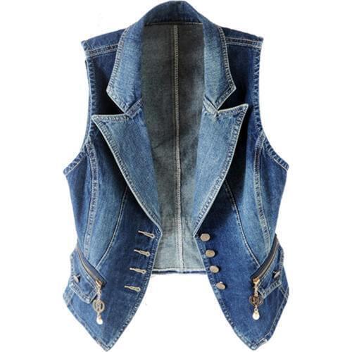 Spring Sleeveless Women Denim Vests Plus size 4XL Fashion Casual Tops suit collar Female Waistcoats Denim Short Jackets Female