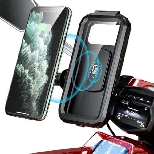 Waterproof Case Bike Motorcycle Phone Holder Wireless Charger Handlebar Rear View Mirror 3 to 6.8" Cellphone Mount Bag Motorbike