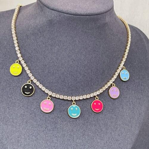 3Pcs Fashion 2021 Jewelry High quality gold hanging enamel smile face Cryatal Zircon Tennis charms necklace choker Gift For Her