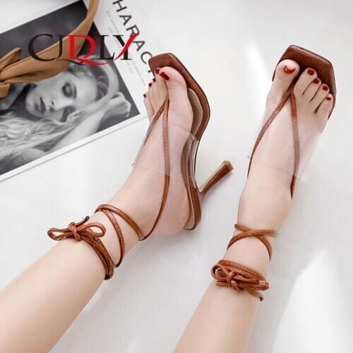 CJDLY Big size 35-41 Women Heeled Sandals Bandage Snakeskin Ankle Strap Pumps Super High Heels 9 CM Thin high heels Lady Shoes