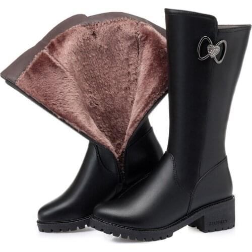 Krasovki Wool Snow Boots Women Fur Warm Shoes Flat Bottom Plush High Boots Platform for Genuine Leather Warm Women Winter Boots