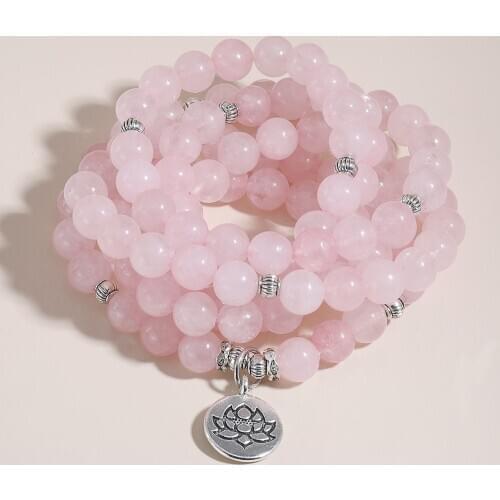 OAIITE Natural Stone Beads Bracelet Women 108 Mala Yoga Necklace Pink Jades beads Bracelets for Women Fashion Jewelry Gift