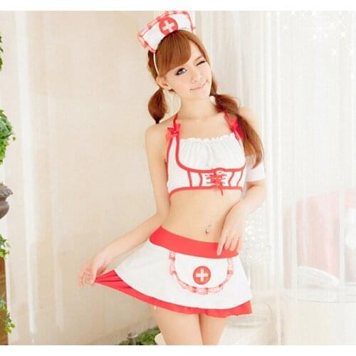 1 Set Women Sexy Nurse Costumes Exotic Uniform Sets Female Soft Elastic Sexy Lingerie Cosplay Nurse Bra and Skirt TB-0318