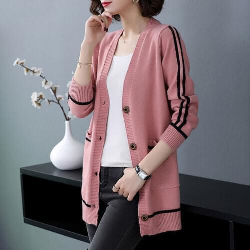 Peonfly Fashion Women Cardigan Casual 2020 Autumn v Neck Sweater Soft Knitted Korean Single Breasted Pocket Jacket Coat Ladies