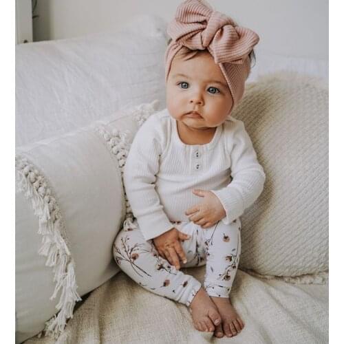 Ma&Baby 0-24M Newborn Infant Baby Girls Clothes Set Knitted Rompers Flower Pant Autumn Spring Clothing Outfits DD40