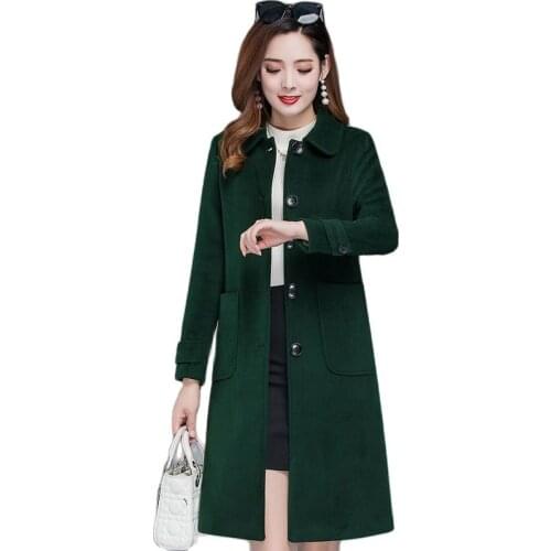 Womens Woolen Coat 2021 New Female Autumn Winter Wool Jacket Femme Solid Color Woolen Overcoat Loose Large Size 5XL Coats B1402
