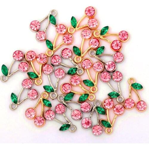 10Pcs/set Gold Sliver Color Shiny Charm Cherry Pink Crystal Pendant Jewelry Accessories DIY Earrings Necklace Supplies Wholesale