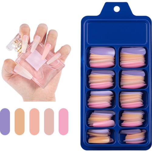 100Pcs/Set Colorful Fake Nail Art Tips Long Ballerina Press on Nails Coffin Full Cover French False Nails Tips Manicure Tools