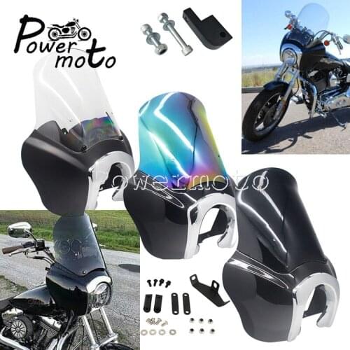 20 Colors 15" Windscreen Front Fairing Sport Headlight Fairing Cowl Black/Chrome/Iridium/Smoke for Harley Dyna Fat Street Bob