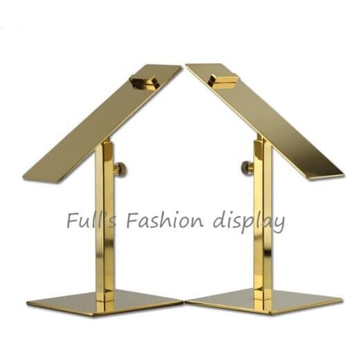 2pcs hot sale gold stainless steel shoe tree showing shelf holder matel adjustable shoes display stand rack free shipping