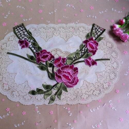 2pcs/lot Rose Red+Green Floral Embroidered Lace Collar Neckline Collar Sewing Accessories Venice Collar Lace DIY Rose lace