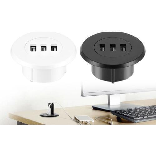 5cm Grommet Hole In-Desk Mounting 3 Ports USB 2.0 Hub For Laptop PC Computer
