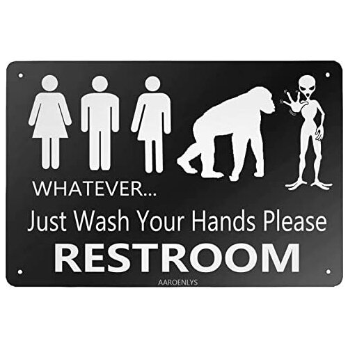 AAROENLYS Retro Sign Tin Sign Bathroom Whatever Just Wash Your Hands Bigfoot Alien Aluminum Sign Wall Decor Kitchen