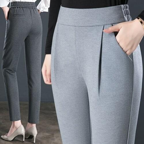 Harlan pants womens spring and autumn new loose high waist elastic pants super large fat mm casual black pants