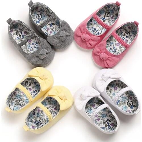 Spring And Autumn Baby Pure Color Cute Bow 0-18 Months Cotton Flat Shoes Don't Fall Off Baby Walking Shoes