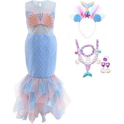 Girls Little Mermaid Costume Princess Dress Cosplay Child Christmas Halloween Birthday Party Clothes Kids Mermaid Fancy
