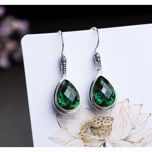 Elegant Real 925 Sterling Silver Drop Earrings For Women Beauty Green Crystal Gem stone Earrings Fine Jewelry Wholesale