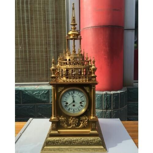 Europe Retro Bronze Mechanical Clockwork Table Clock castle revolve Timepiece