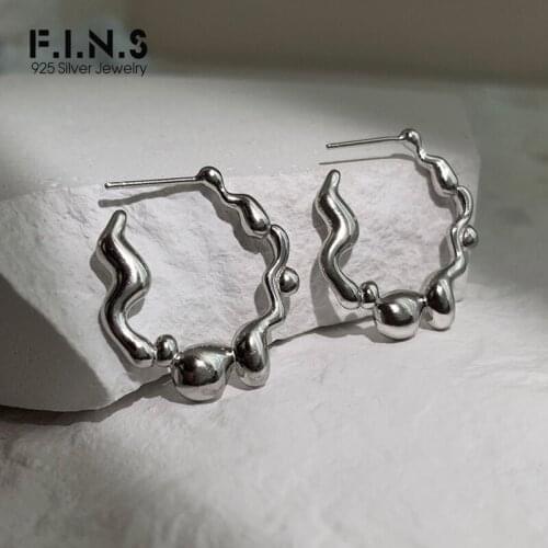 F.I.N.S Exaggerated Original Design 925 Sterling Silver Irregular Spray Earrings Hoops INS C-Shaped Smooth Earrings Fine Jewelry