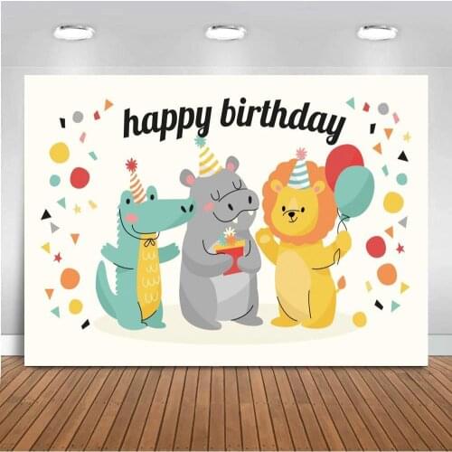 Happy Birthday Cake Smash Photography Backdrop Newborn Baby 1ST Kids Birthday Cartoon Lion Animals Prince Party Background Photo