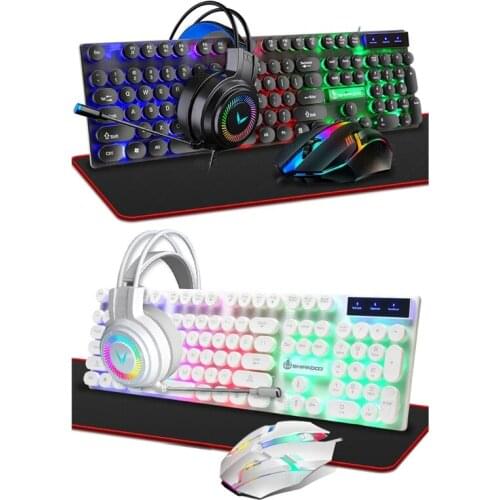 Gaming Keyboard and Mouse and Mouse Pad and Gaming Headset Wired LED RGB Backlight Bundle for Pc Gamer Work Study 4 in 1