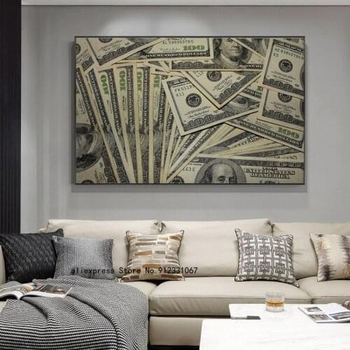 USD Dollar Currency Money Art Posters and Prints on Canvas Painting Dollar Bill Wall Art Picture for Room Office Decor