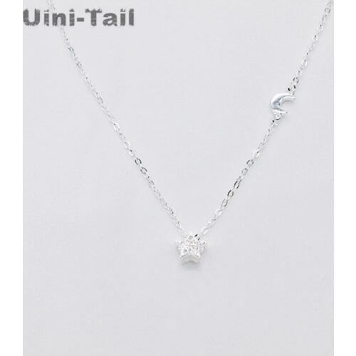 Korean version of 925 sterling silver small fresh stars moon modeling necklace female models fashion flow wild students pendant