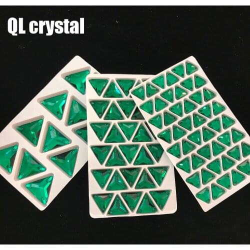 QL Crystal Malachite green tri-angle sew on crystal for wedding dress clothes shose bags garment decoration