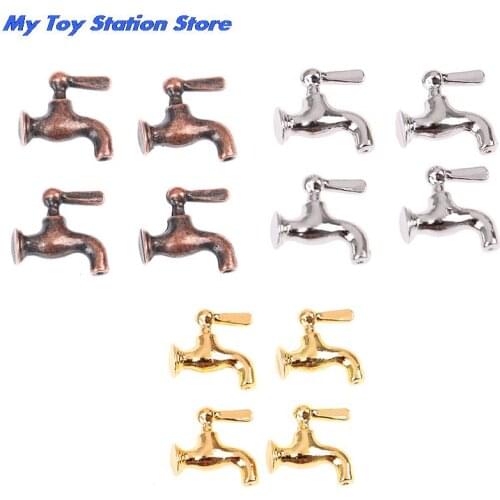 4Pcs 1:12 Miniature Metal Water Tap Faucet For Dollhouse Bathroom Accessories Dollhouse Miniature Faucet