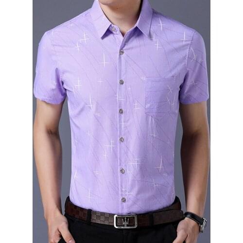 2020 Summer Mens Shirt New Korean Fashion Print Short Sleeve Young Lapel Mens Slim