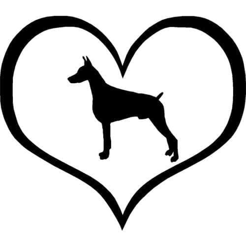 10.9*9.5CM Doberman Dog Heart Car Window Stickers Classic Creative Animal Car Accessories Black/Sliver C6-0204