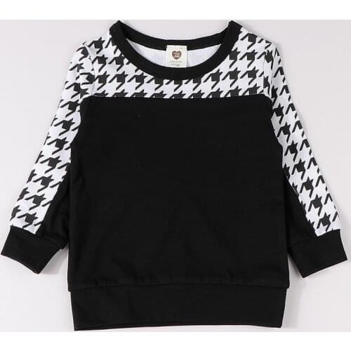 New casual outfit for kids long sleeves autumn winter contrast houndstooth boy girls clothes autumn and winter children t-shirt