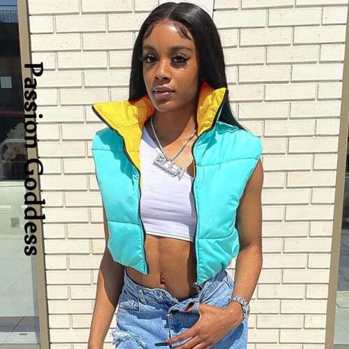 Autumn Women Cute Puffer Down Coats Vest Warm Sleeveless Two-wear Bubble Coats Patchwork Parkas Down Zipper Padded Vest Jackets