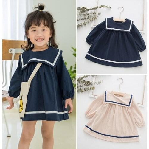 Girls Dresses Cotton Sailor Collar Long Sleeves Kids Dresses for Girls Toddler Baby Clothes Autumn Casual Kids Fashion 2019