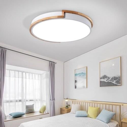 Modern LED Ceiling Light Macaron Ultra Thin Round Wood Living Room Bedroom Lamp Dimmable Kitchen Panel Surface Mount