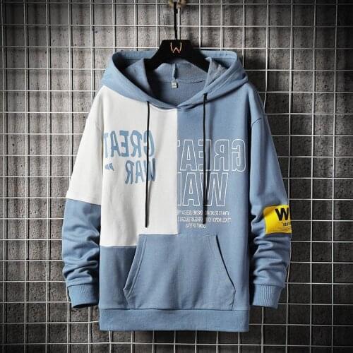 Letter Print Hoodies Men Patchwork Hoodies Sweatshirts High Street Hip Hop Pullovers 2021 New Cotton Hoodie Mens Streetwear Tops