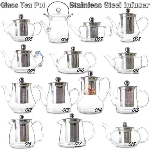 Kinds of Heat-Resisting Clear Glass Teapot w/ Stainless steel Infuser