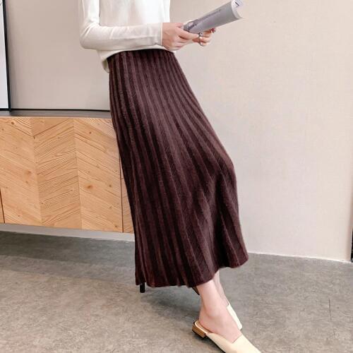 Womens Skirt Fake Fur Striped Autumn Winter Thick A-line Irregular Long Knit Skirts Woman Faldas Female High Quality LS151