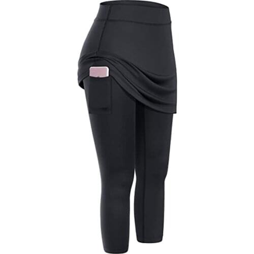 Women Fitness Leggings With Pockets Tennis Skirted Legging Pantalones Pocket Elastic Sports Workout Capris Skirts Leggins Mujer
