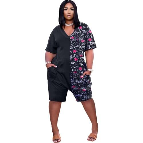 Women Rompers Playsuit Women V-Neck Sexy Jumpsuit Summer Autumn 2021 Short Sleeve Print Party Club Button Jumpsuits Shorts