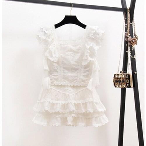Women Two Piece Outfits Sleeveless Blouse Summer Sexy High Waist Shorts 2 Piece Set Lace Hollow Out Holiday Vocation Women Set